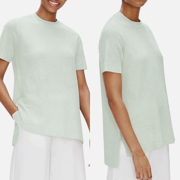 Eileen fisher MIST green organic linen blend honey comb‎ knit top women’s M - Picture 1 of 7